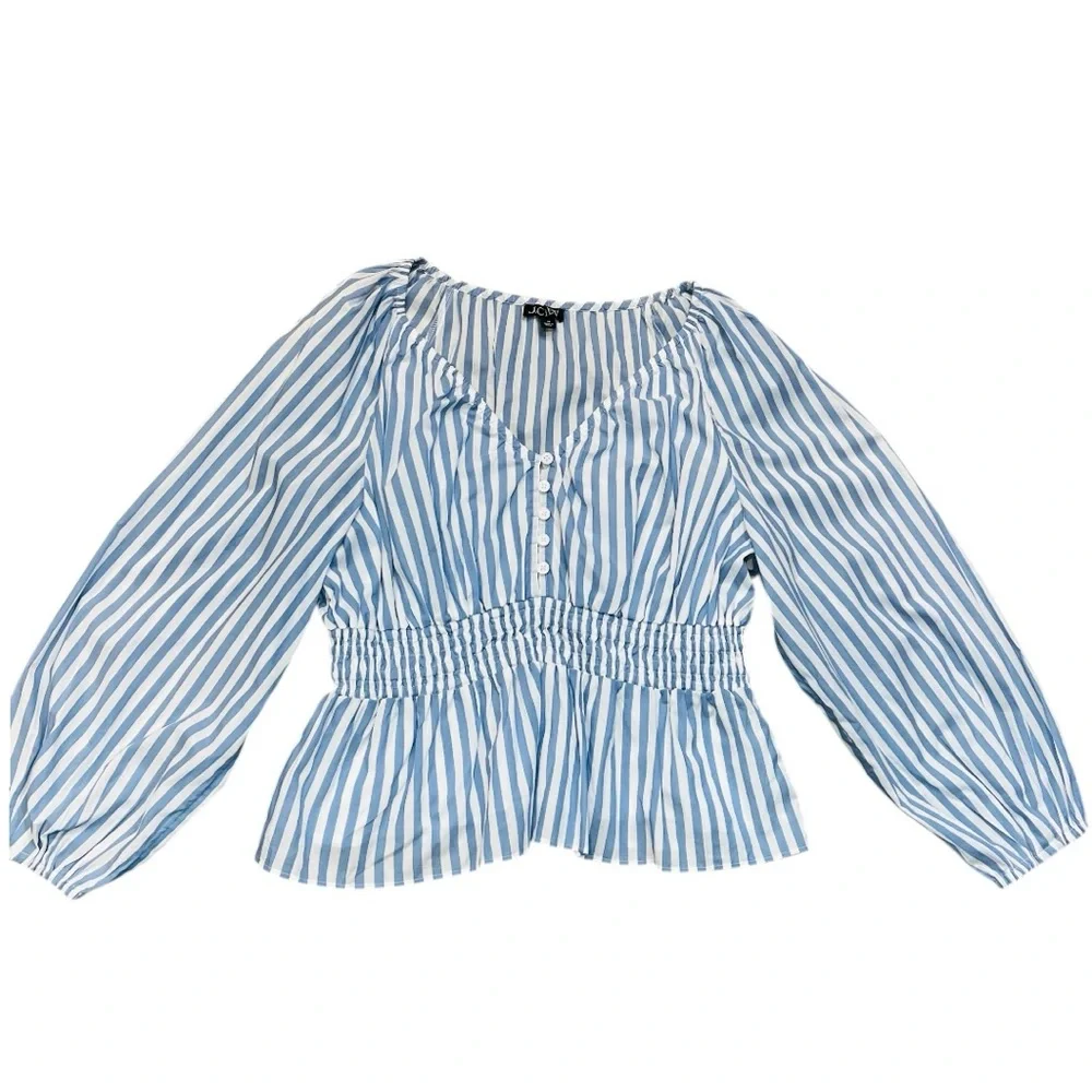 J Crew | V-neck smocked-waist top in stripe cotton lawn NWOT